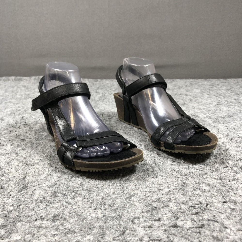 Teva Sandals Womens 10 Black Leather Strappy Wedge Comfort Shoes 4253